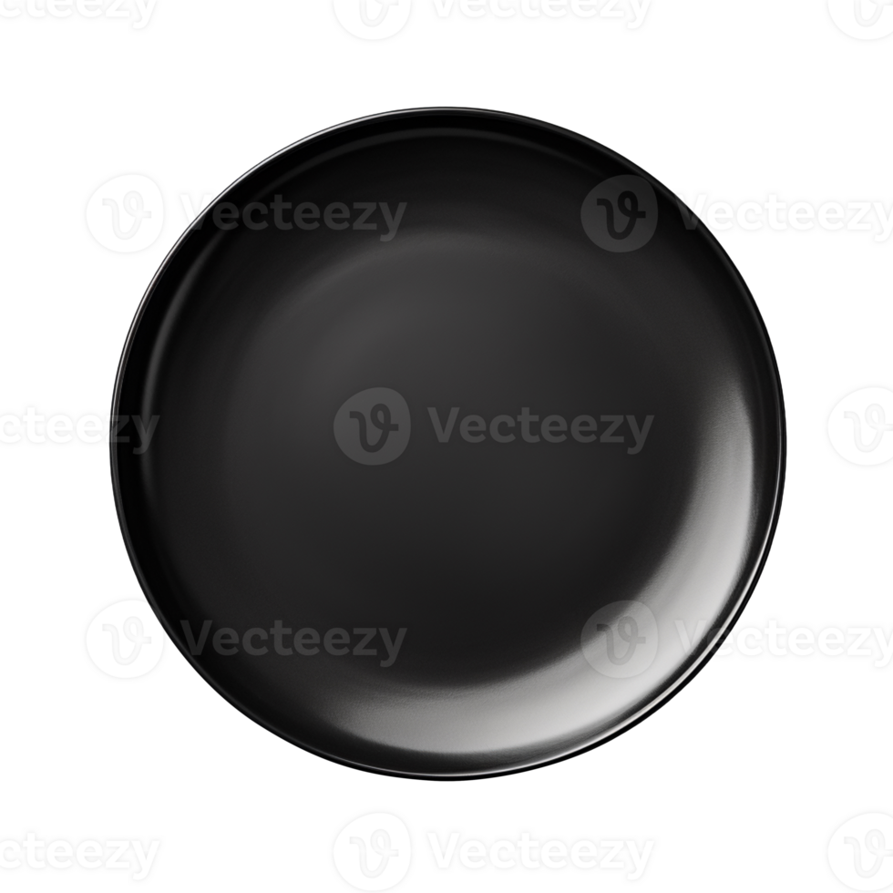 top view black ceramic plate isolated on transparent background png