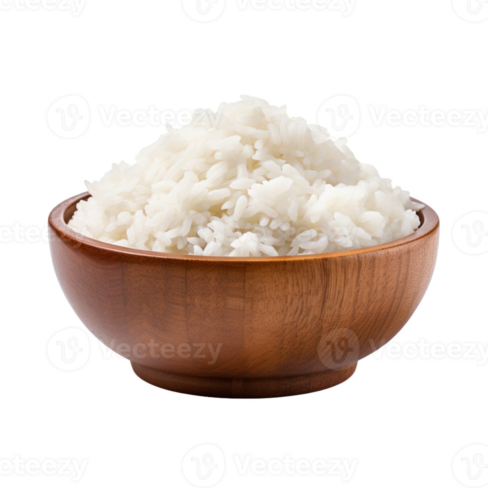 White rice in a wooden bowl isolated on transparent background png
