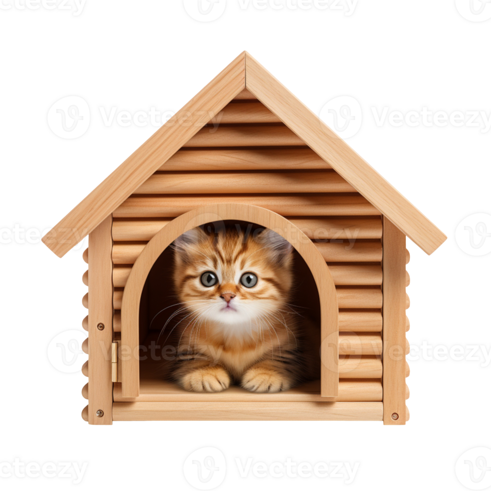 Wooden cat house isolated on transparent background png