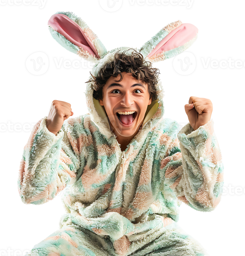 Happy man wearing bunny ears on isolated transparent background png