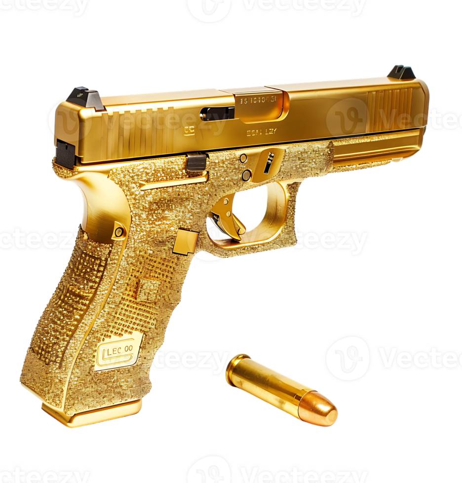 golden Glock gun on transparent isolated background png