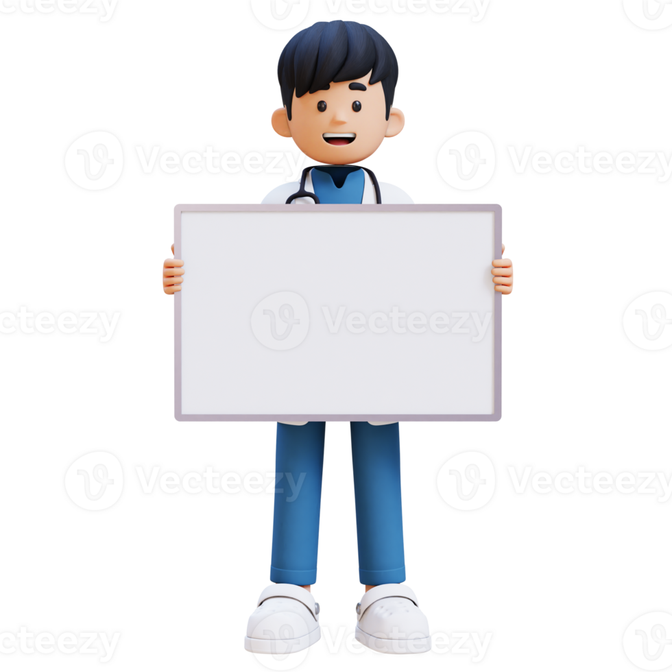 3D Doctor Character Holding Empty Placard. Suitable for Medical content png