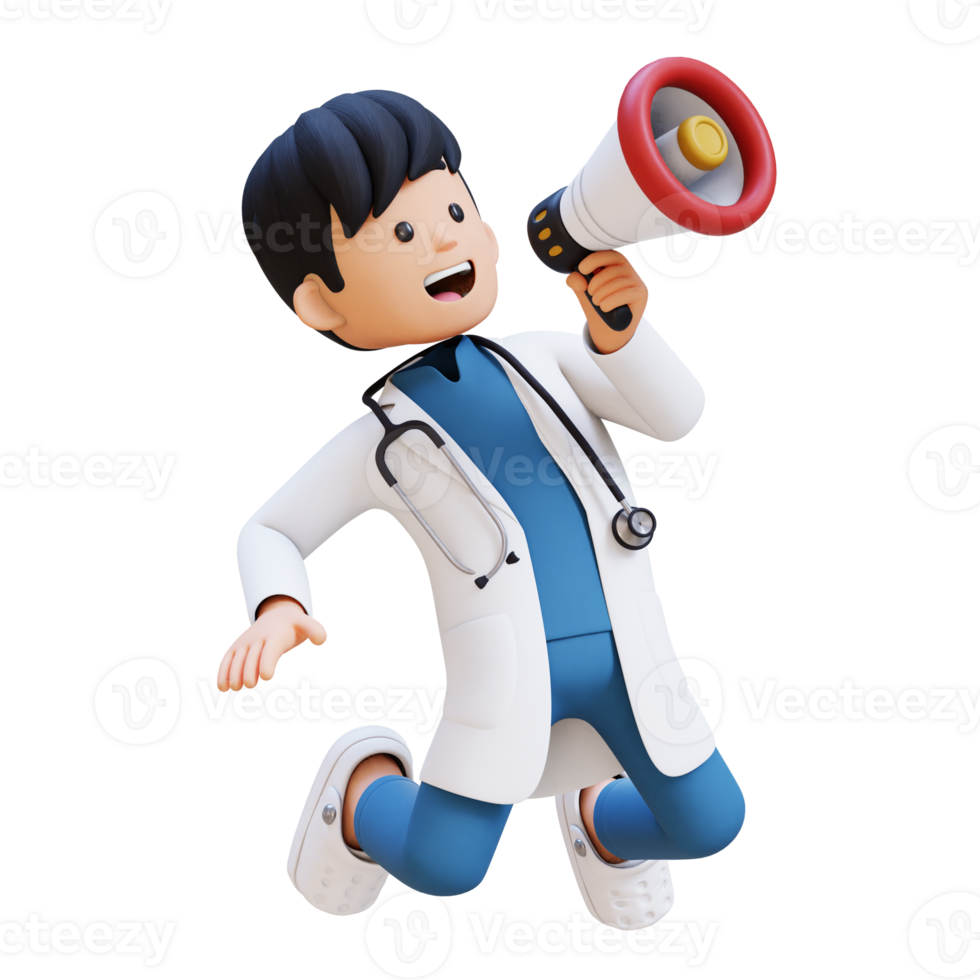 3D Doctor Character Holding Megaphone. Suitable for Medical content png