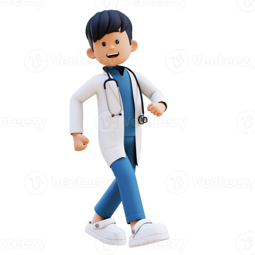 3D Doctor Character Walking with Confident. Suitable for Medical content png