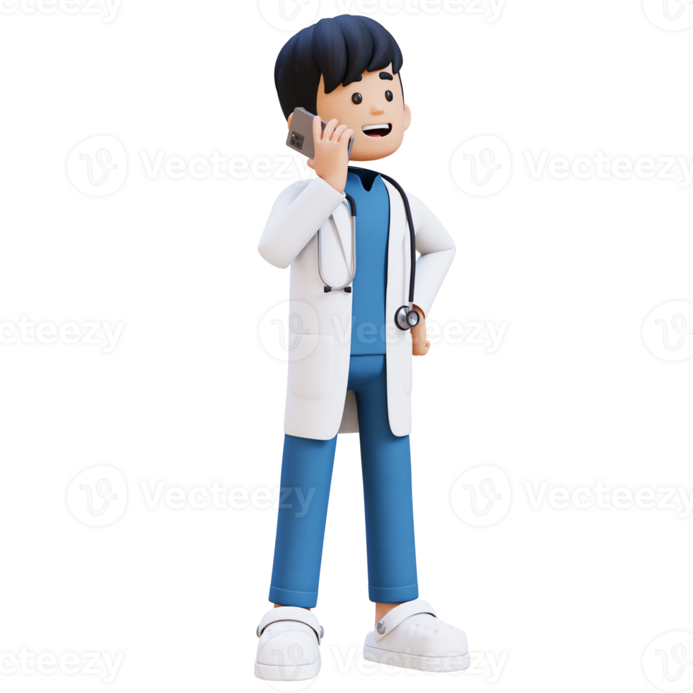 3D Doctor Character Talking on phone call. Suitable for Medical content png