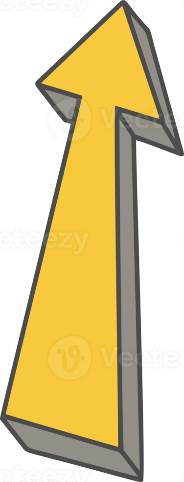 Hand drawn doodle arrow. Pencil yellow line sketch. Curve design element. Outline sign of cursor. Graphic vintage mark and bold silhouette png