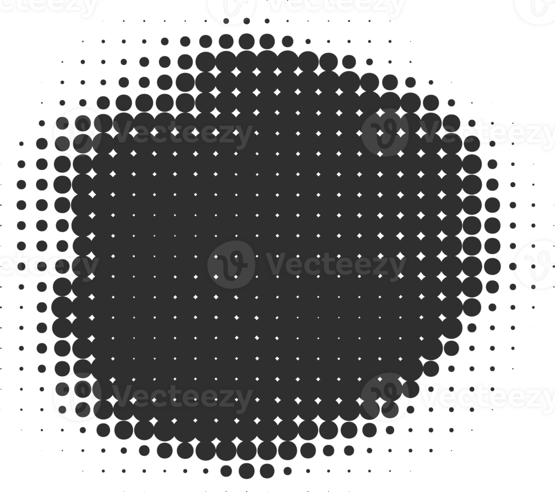 Halftone dotted shape. Paint blob with noisy effect. Abstract splatter circle shape. png