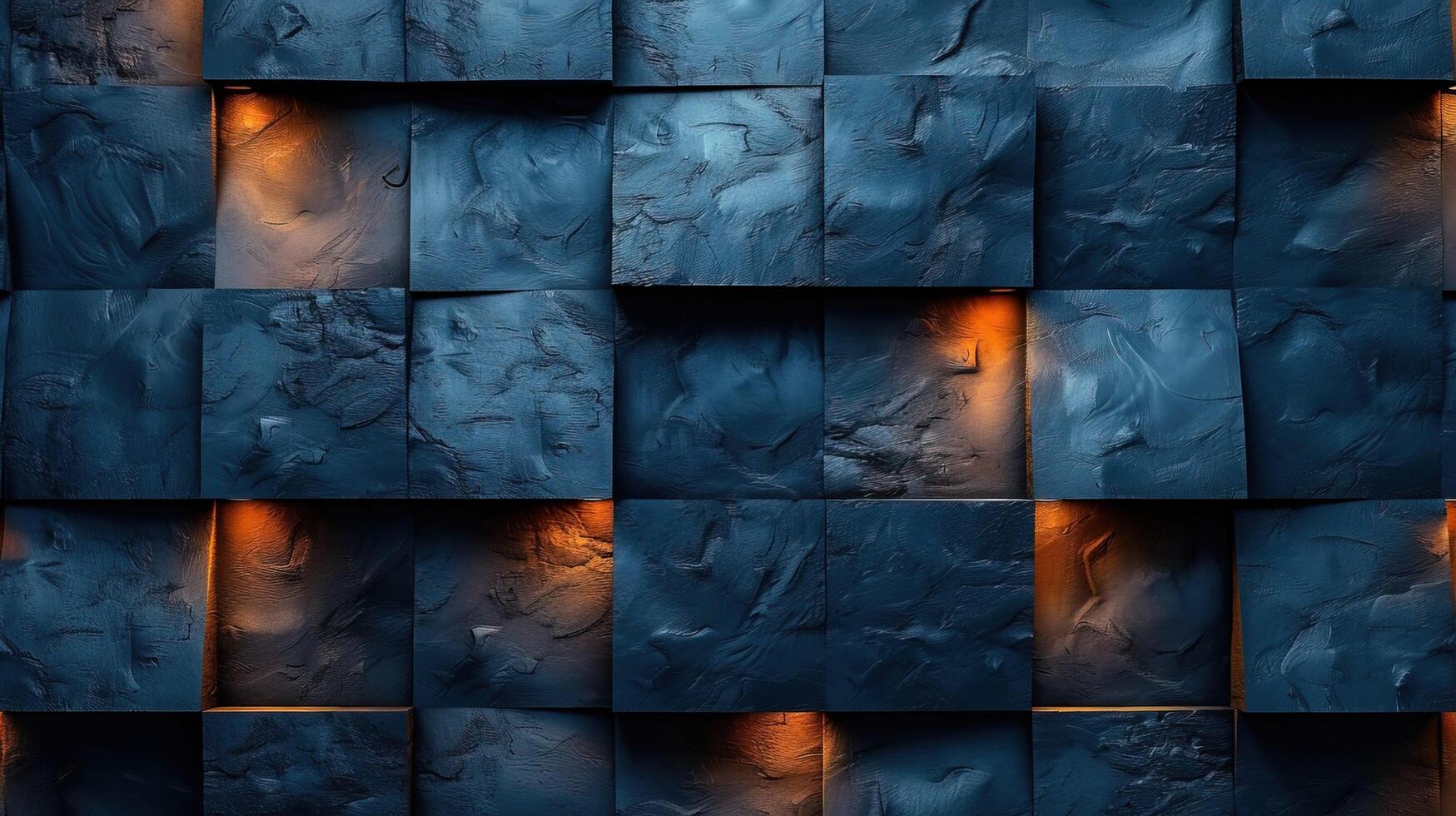 Illuminated Blue Stone Wall Texture with Warm Glowing Lights background , photo