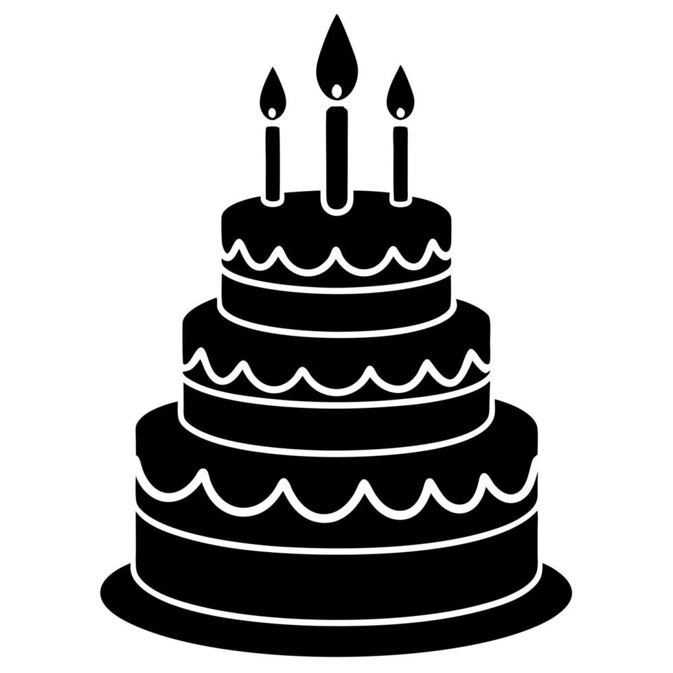 a black and white silhouette illustration of a Birthday cake with candles vector
