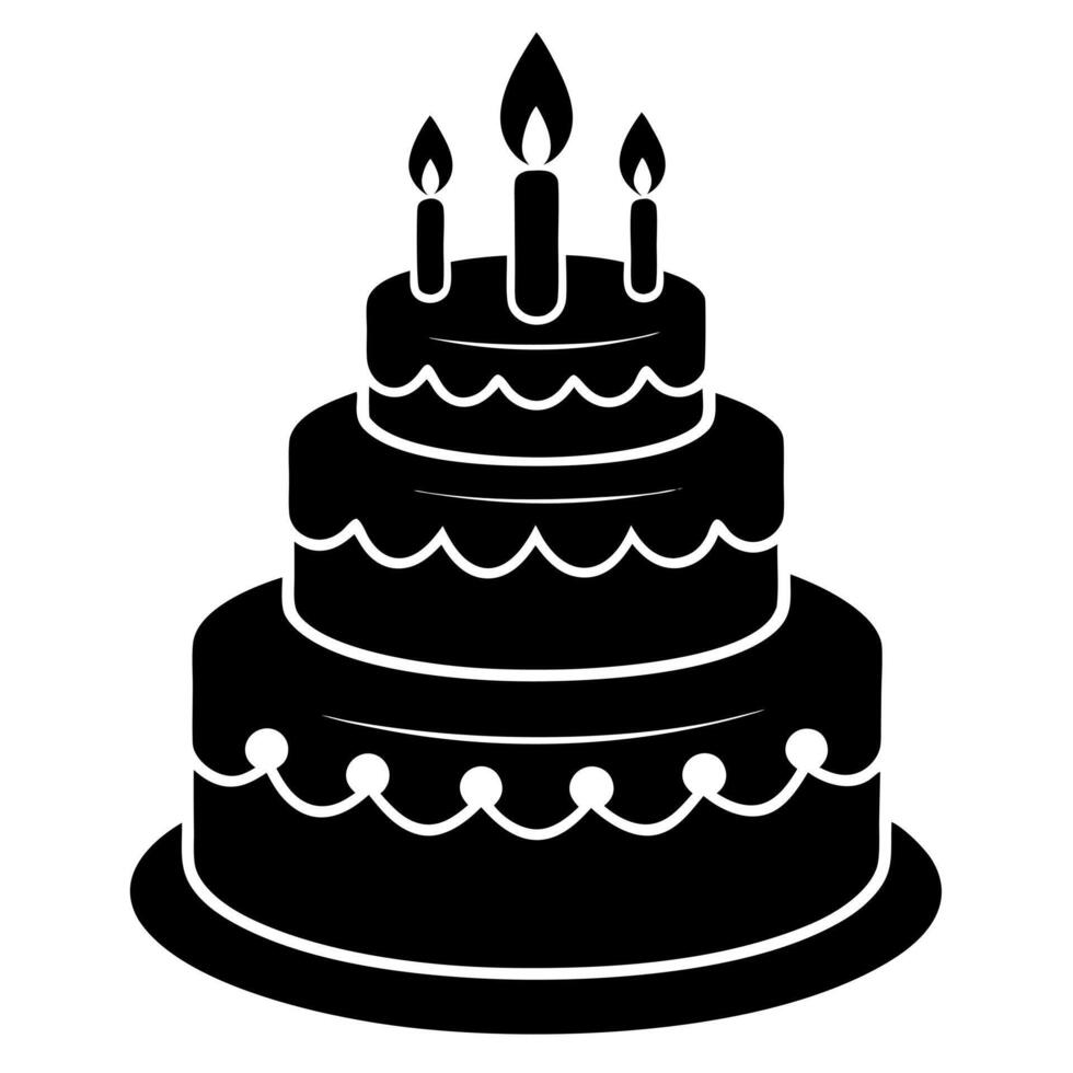a black and white silhouette illustration of a Birthday cake with candles vector