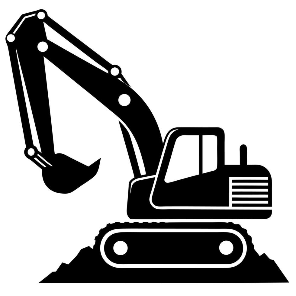 an excavator is shown in silhouette on a white background vector