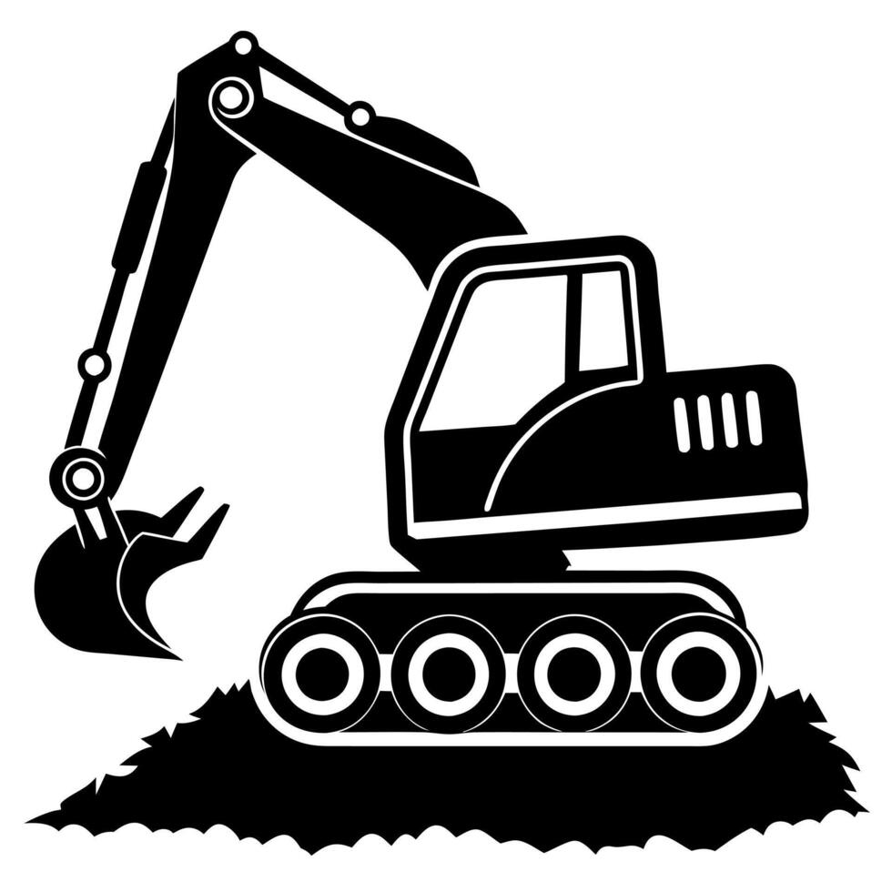 an excavator is shown in silhouette on a white background vector