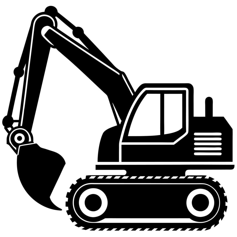 an excavator is shown in silhouette on a white background vector