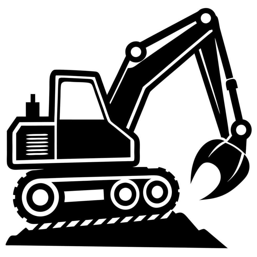 an excavator is shown in silhouette on a white background vector
