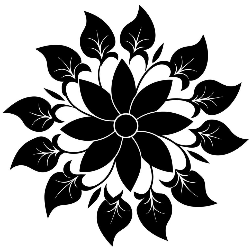 a black and white flower design with leaves vector