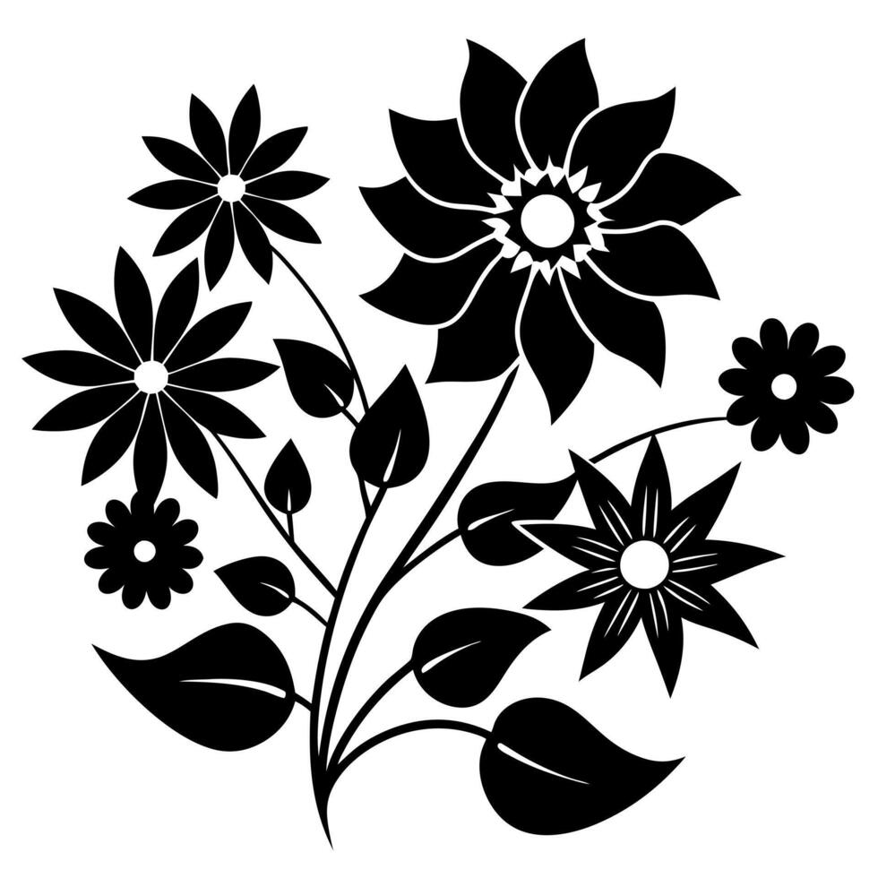 a black and white flower design with leaves vector