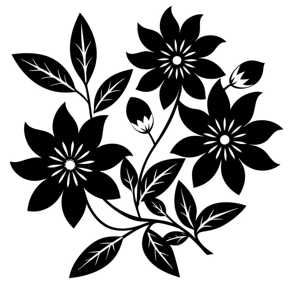 a black and white flower design with leaves vector