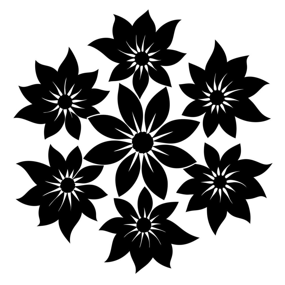 a black and white flower design with leaves vector