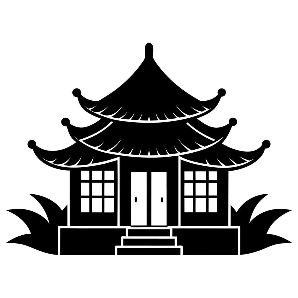 Chinese house black silhouette illustration vector