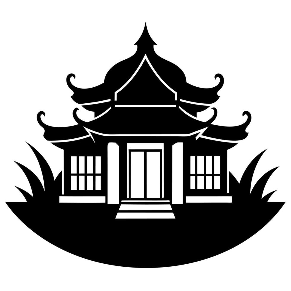 Chinese house black silhouette illustration vector
