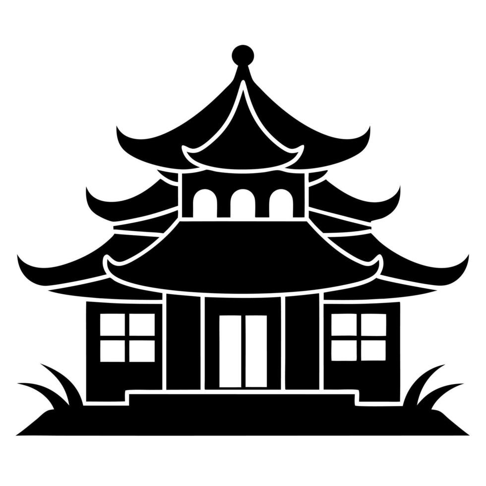 Chinese house black silhouette illustration vector