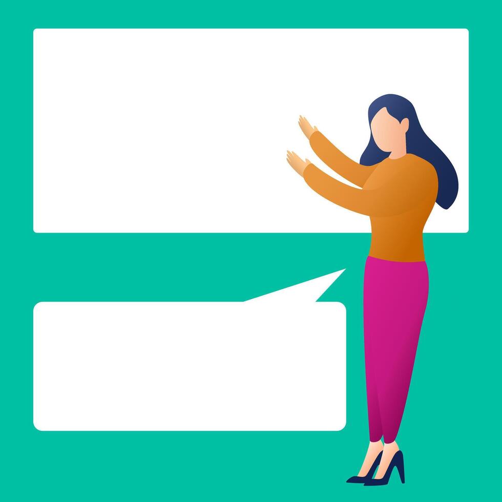Cartoon teacher teaching with a blank text box for filling in text. vector
