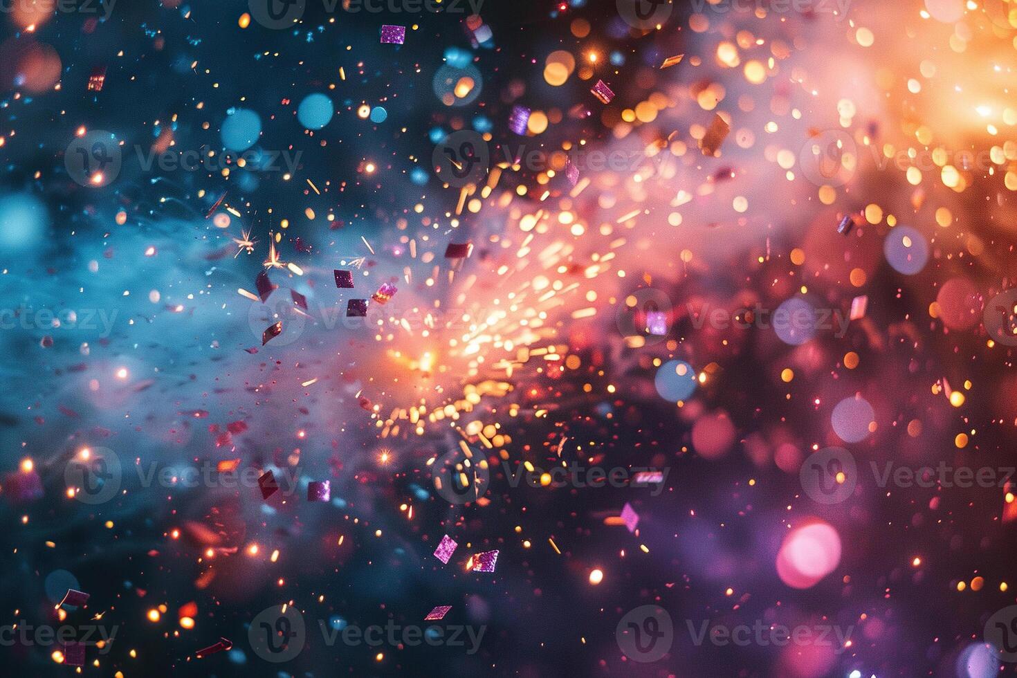 Close-up of a firecracker explosion with confetti, festive background. Generated by artificial intelligence photo
