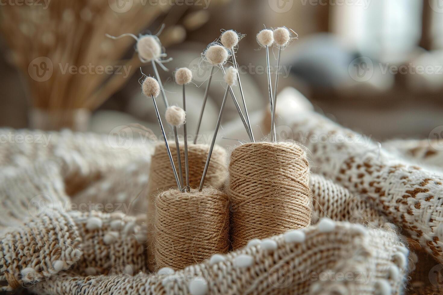 Skeins of durable thread in natural colors. Authenticity in everyday life. Generated by artificial intelligence photo