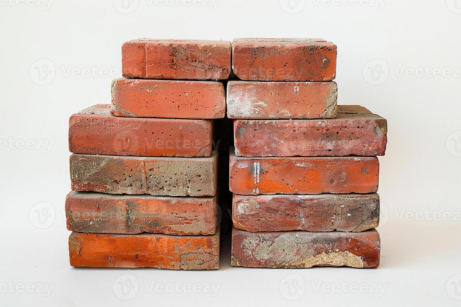 Hard clay bricks used for construction. Old red bricks are stacked. Generated by artificial intelligence photo