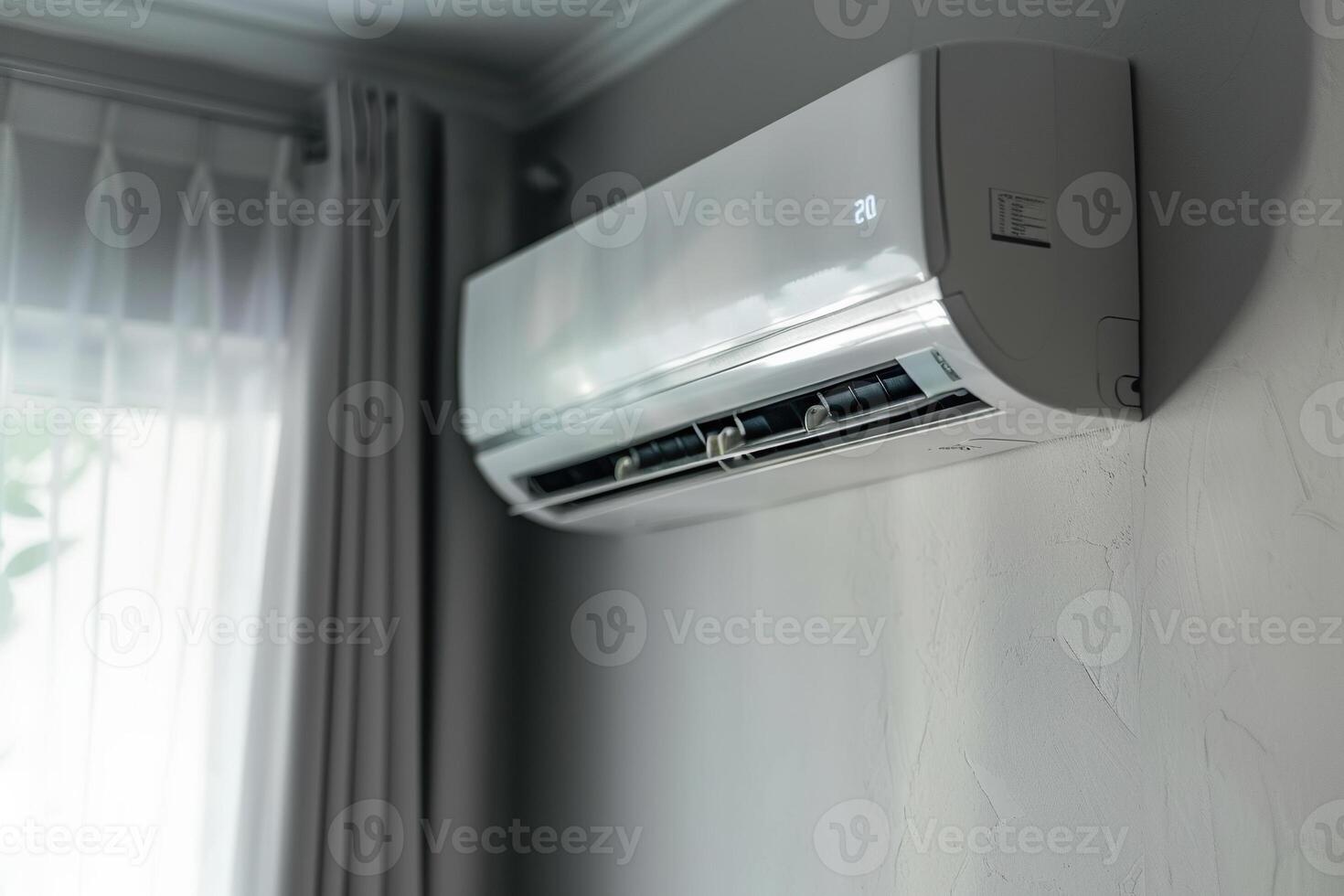 Side view of a modern air conditioner on a white wall. Generated by artificial intelligence photo