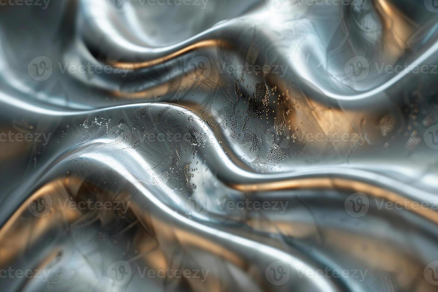 Silver chrome metal texture with waves. Liquid metallic silk wavy design. Generated by artificial intelligence photo
