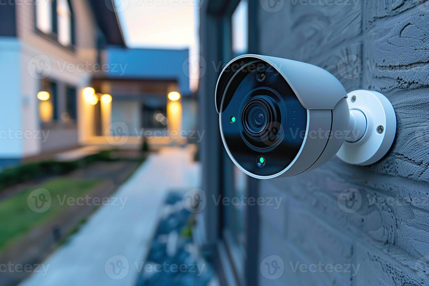 An IP CCTV camera is installed outside the house for property protection and security. Generated by artificial intelligence photo