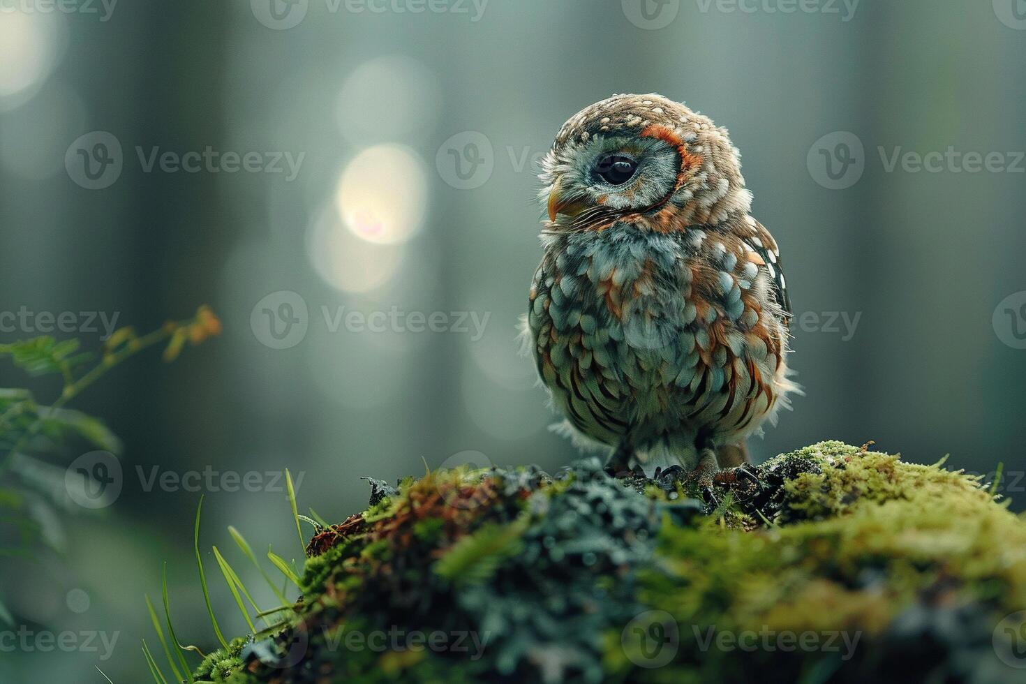 Little owlet in the forest on a blurred background. Generated by artificial intelligence photo
