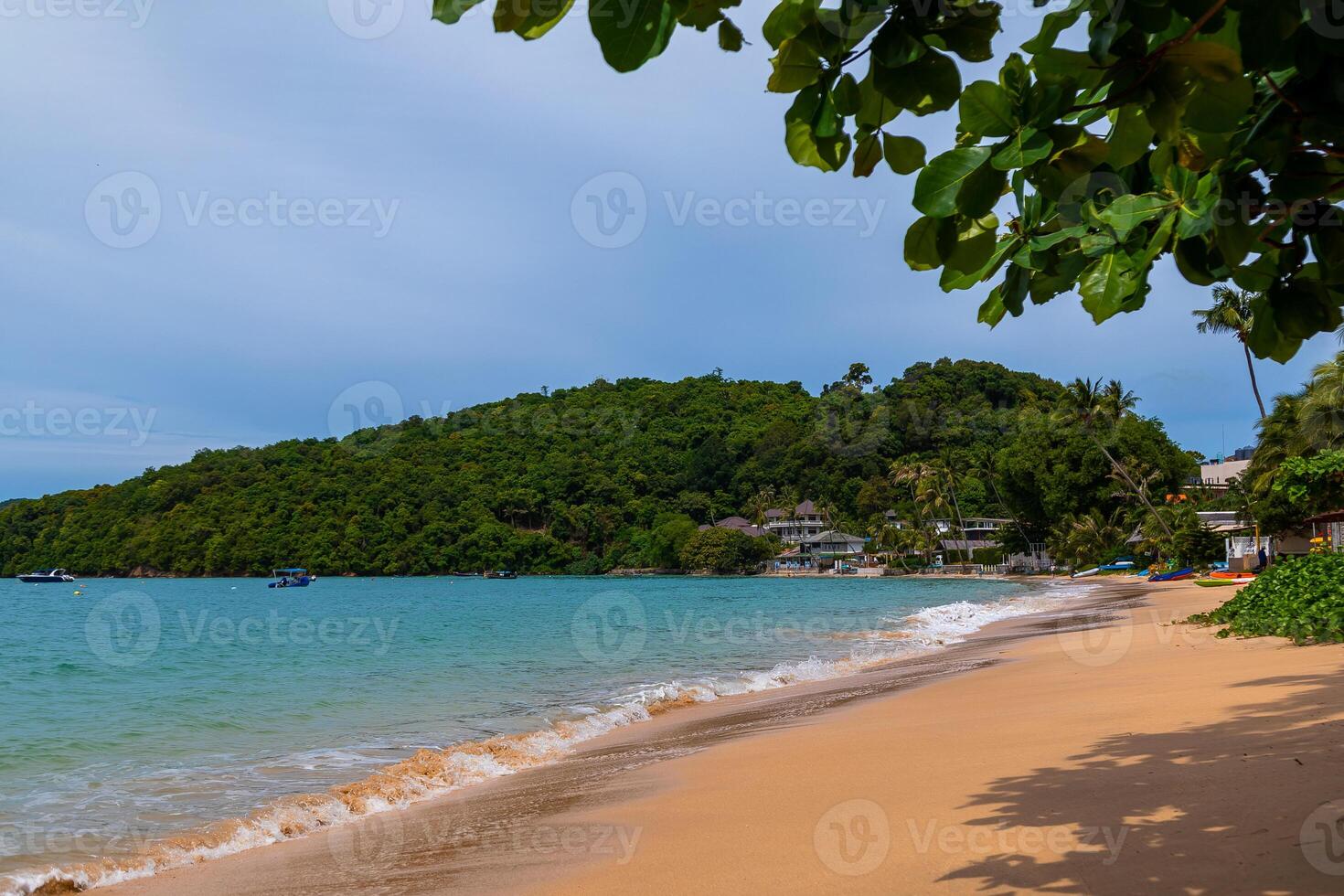 Bay and beach at Ao Yon Bay. A clean and beautiful beach in a quiet bay has a very good location - it is illuminated by the sun from morning to evening, unlike the beaches on the west and east coasts photo