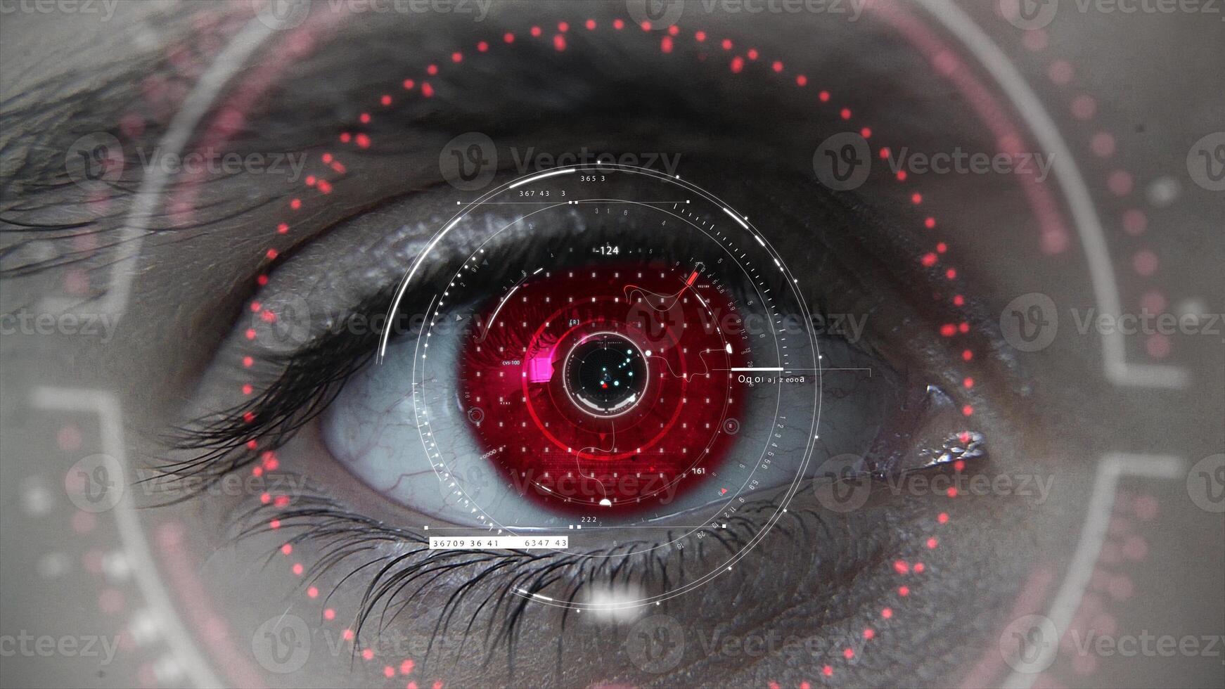 Macro red neon futuristic HUD eye plan photo