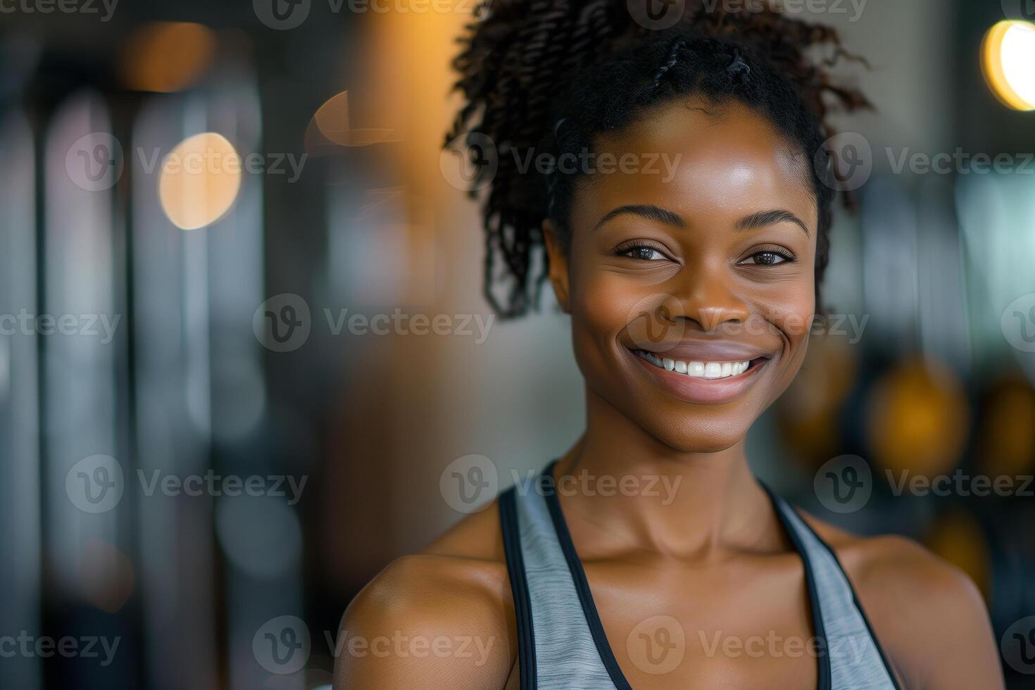Beautiful Woman Smiling In Gym Setting photo