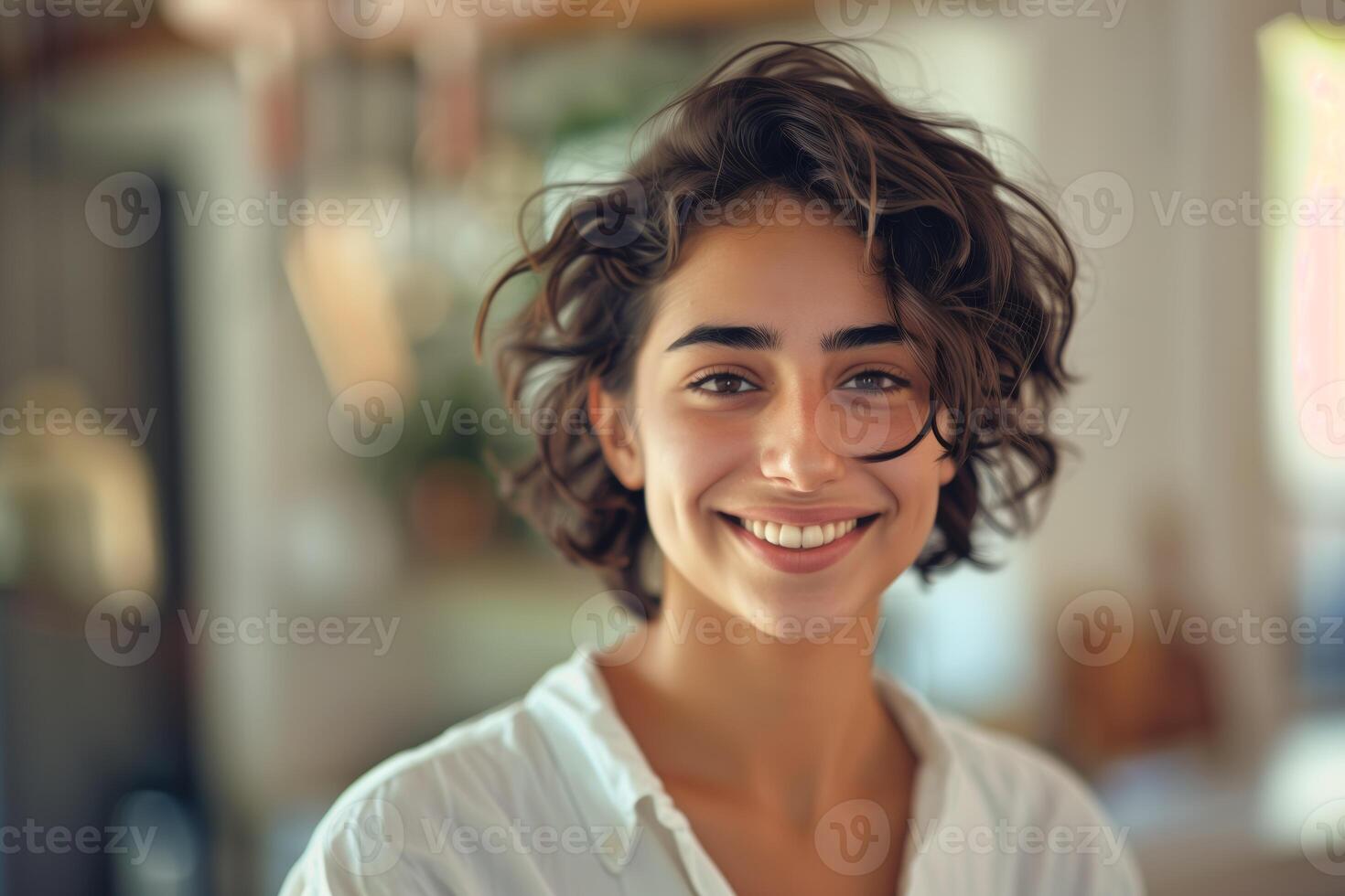 Smiling Young Person In White Shirt photo