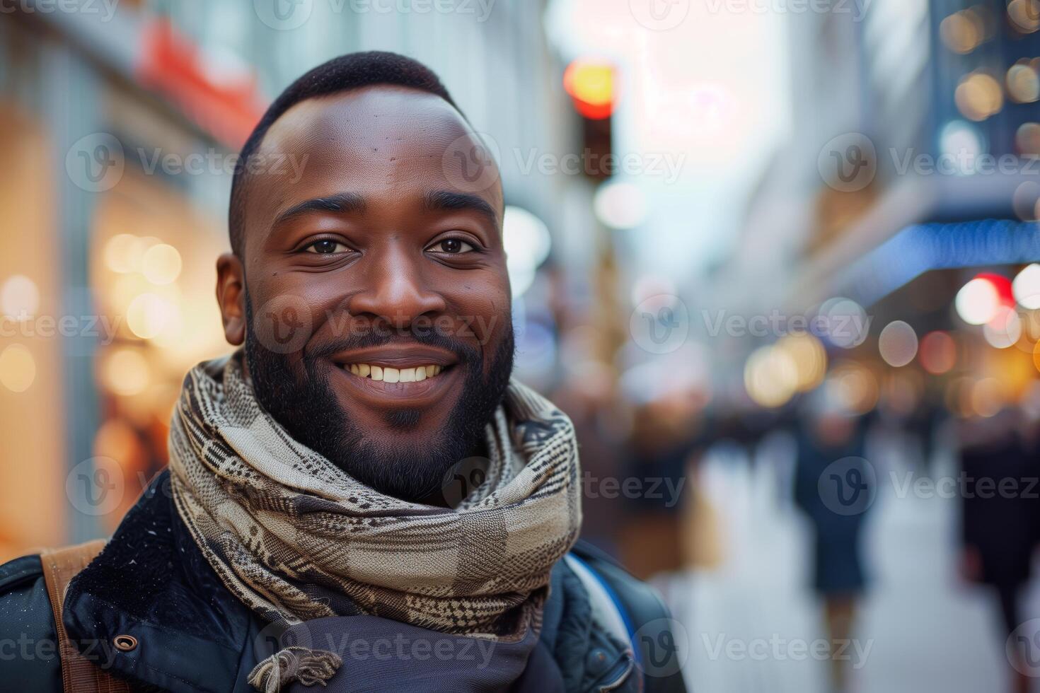 Smiling Man In Busy City Street photo