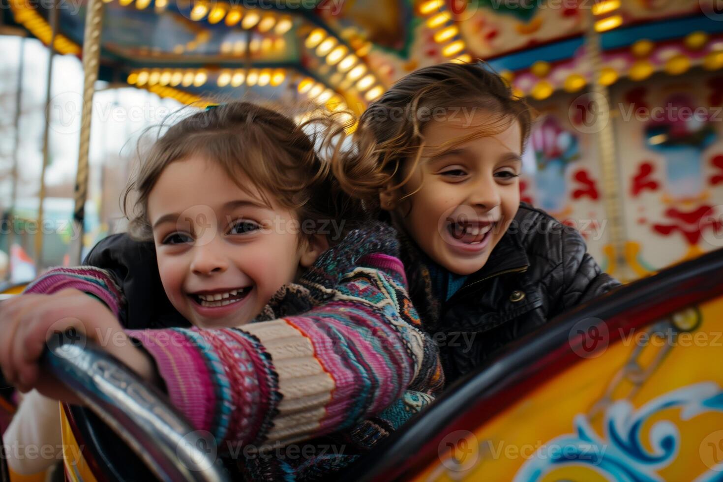 Two Happy Children Enjoying Ride photo