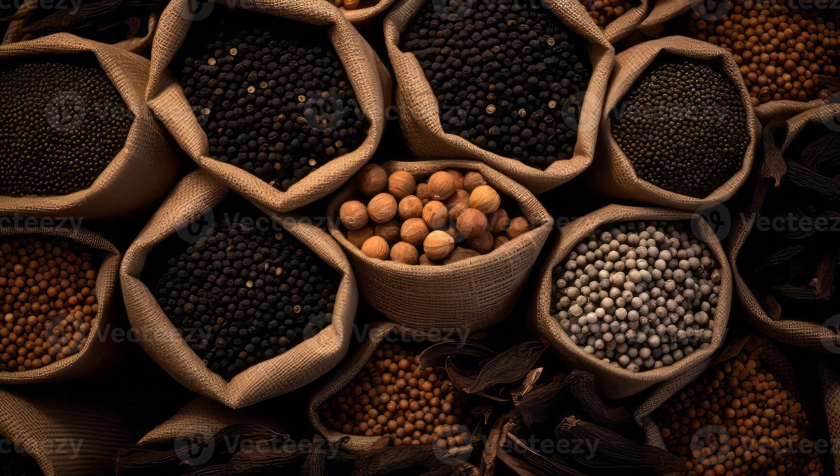 Assorted Spices in Burlap Sacks photo