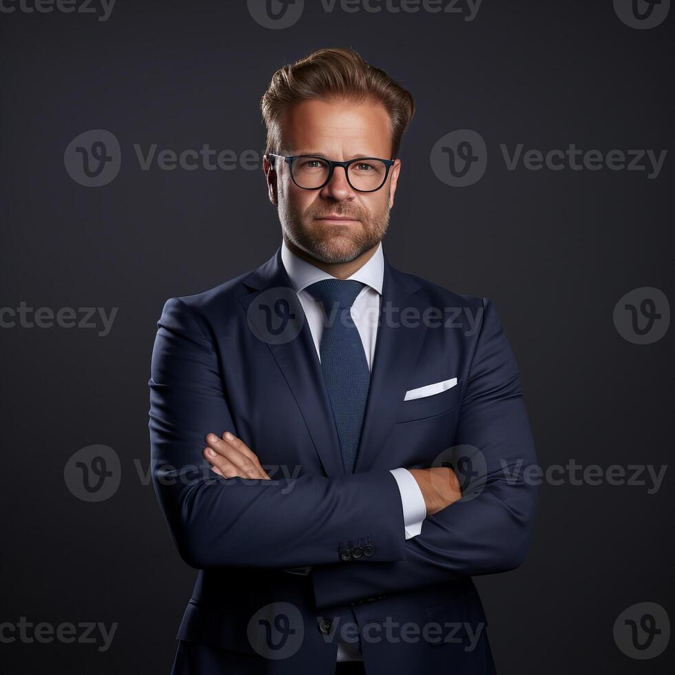 Confident Businessman Wearing Blue Suit photo