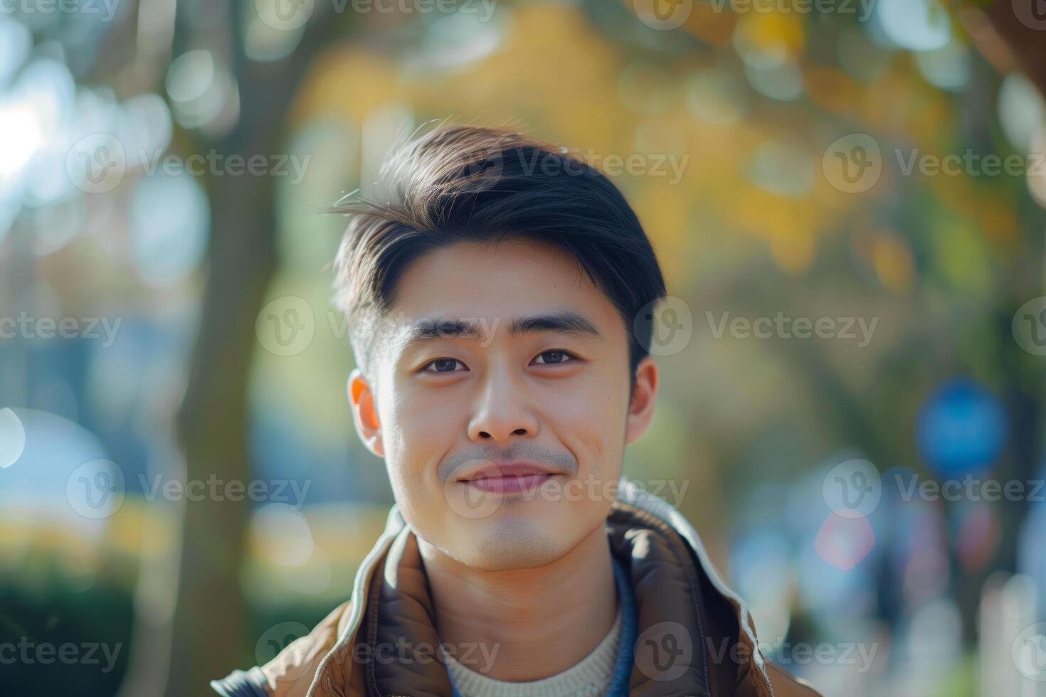 Young Man Smiling Outdoors In Autumn photo