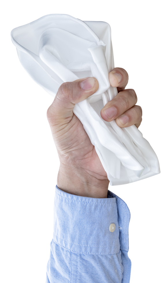 Man hand hold compressed white foam box png