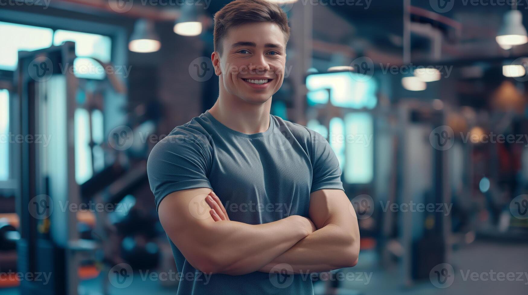 Confident Young Male Russian Fitness Trainer in Gym Environment for Health and Wellness Promotion photo