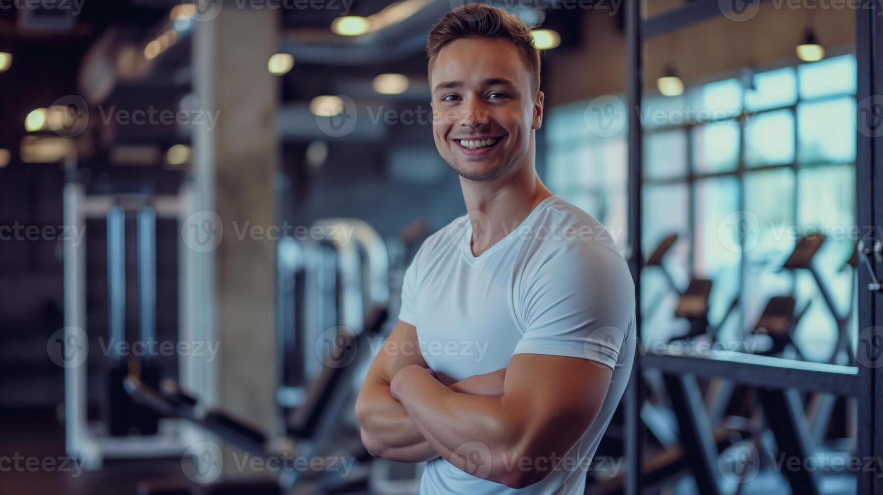 Confident Polish Fitness Trainer Smiling in Modern Gym Environment photo