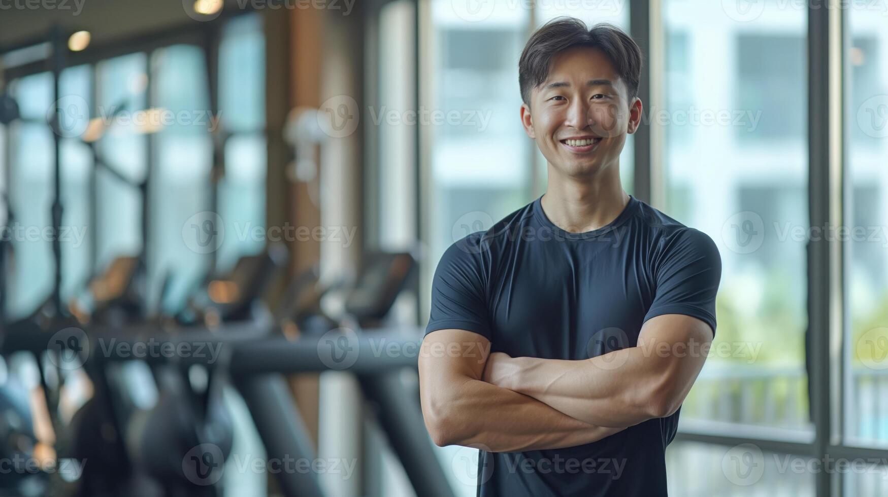 Handsome Korean Male Fitness Trainer in Gym, Fitness, Health, Workout, Training Session, Gym Exercise, Healthy Lifestyle, Personal Training photo