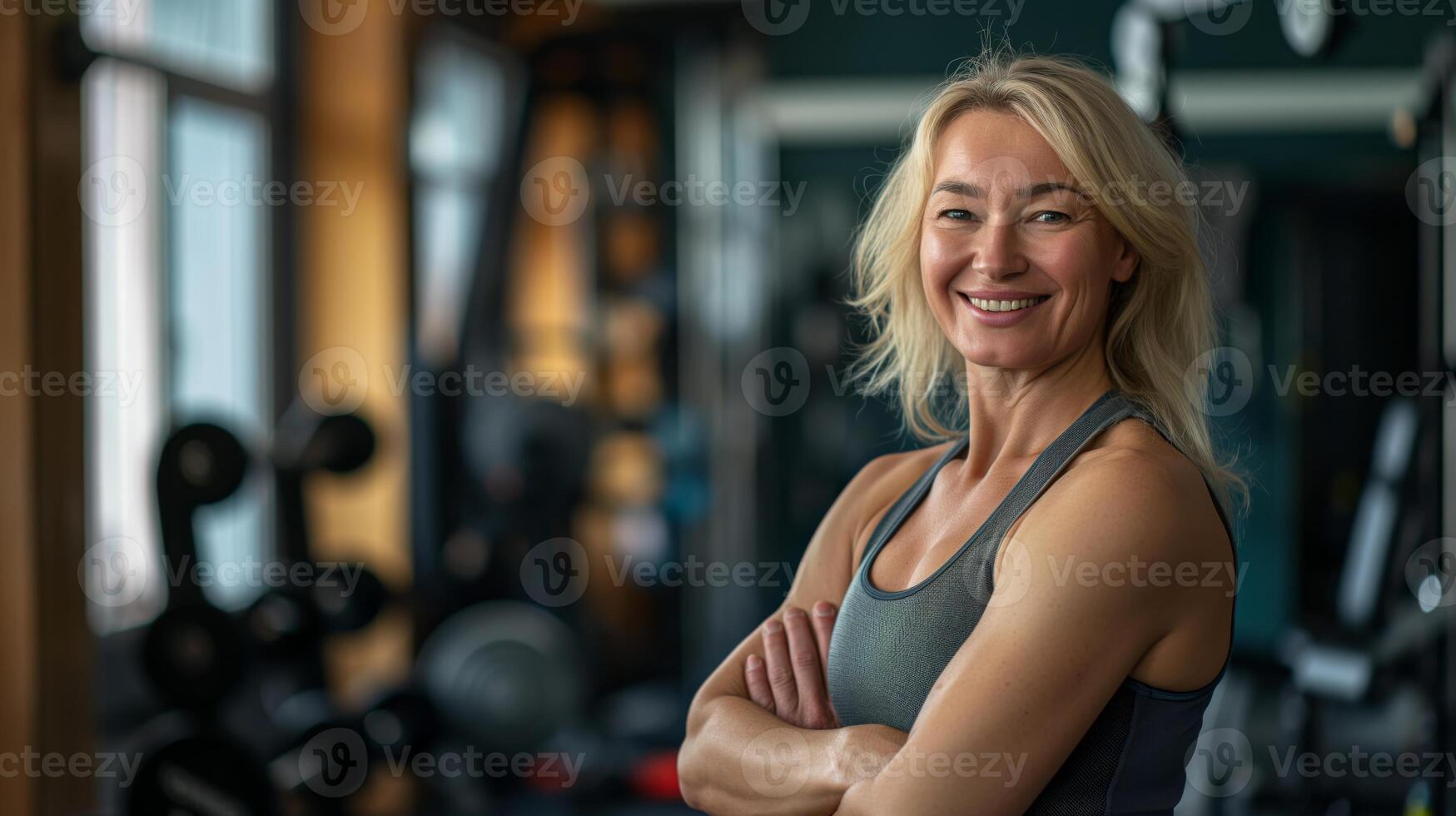 Confident Middle-Aged Polish Female Fitness Trainer in Gym Environment, Health and Wellness Inspiration, Stock Photo for Fitness, Print, and Design