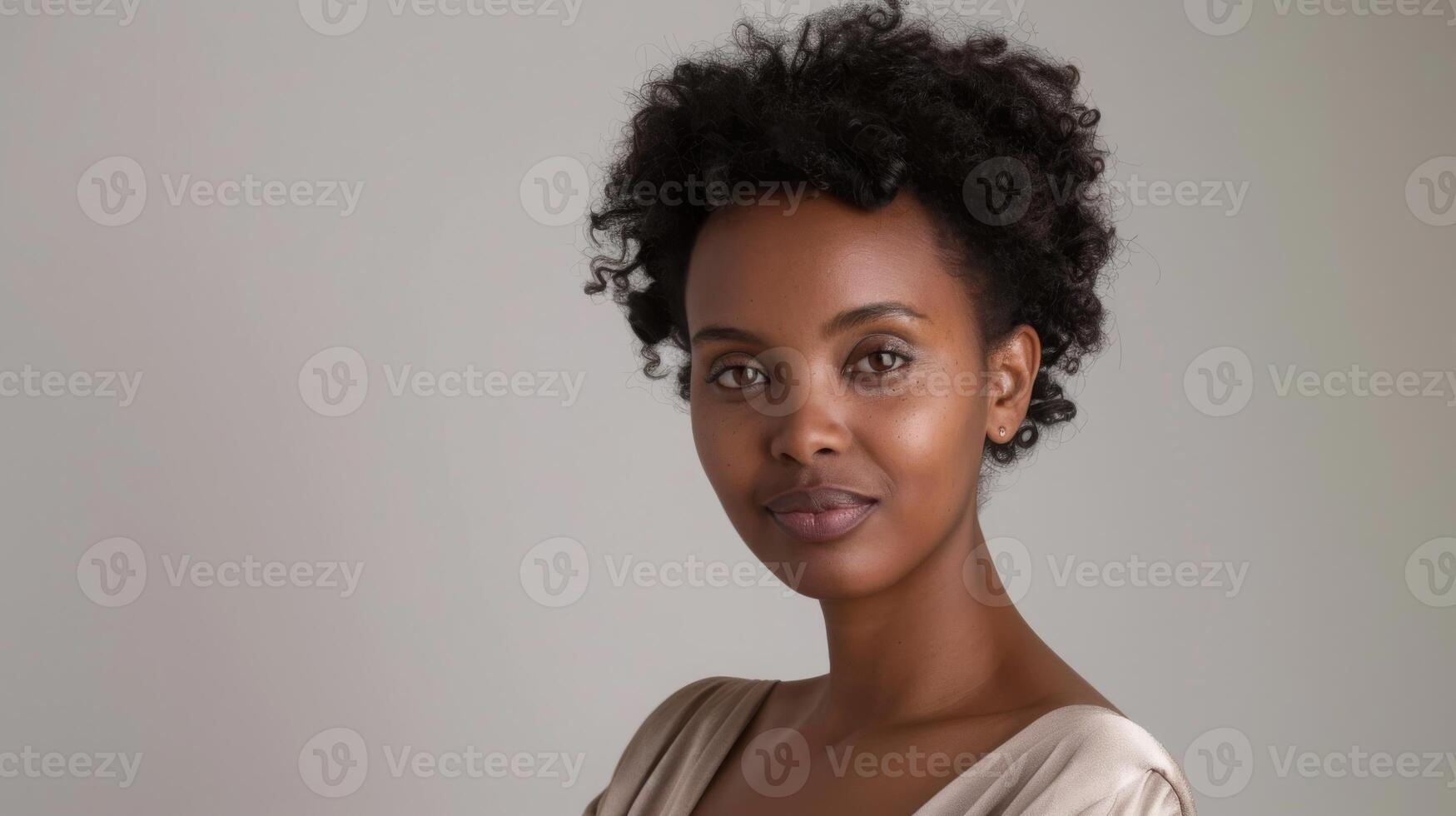 Young Ethiopian Woman with Short Curly Hair in a Soft Natural Pose for Portrait Photography photo