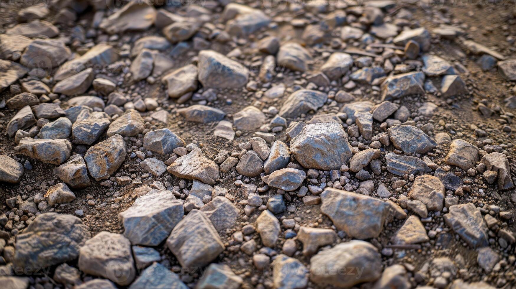 Rough Gravel Pathway Close Up with Mixed Rocks for Construction, Gardening, and Landscape Design photo