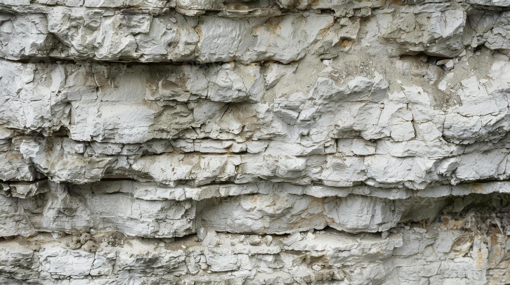 A close up of a stone wall with many rocks resembling bedrock or brickwork photo